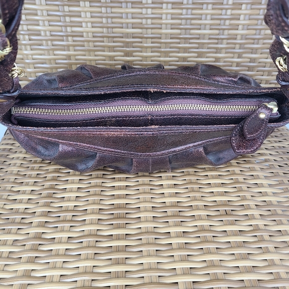 Elliott Lucca Bag Shoulder Handbag Leather Distressed Maroon Gold Hardware Braid - Picture 11 of 15